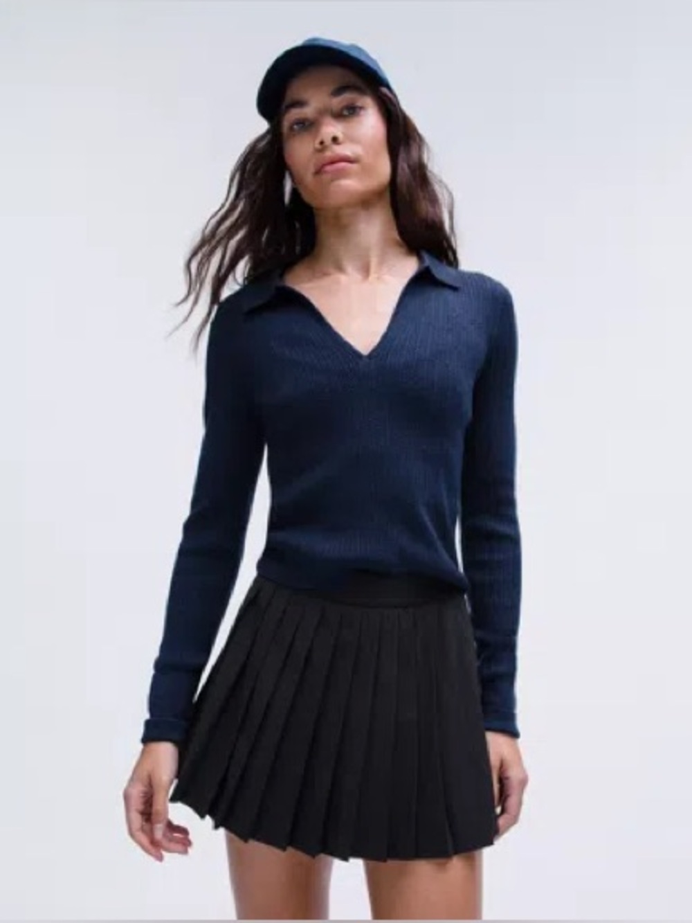 Lululemon Ribbed Merino Wool Collared Sweater xxs navy blue